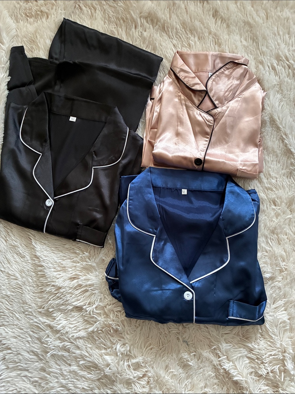 Lot of 3 pairs New Satin Pajama Set for Women - Black, Blush, Navy